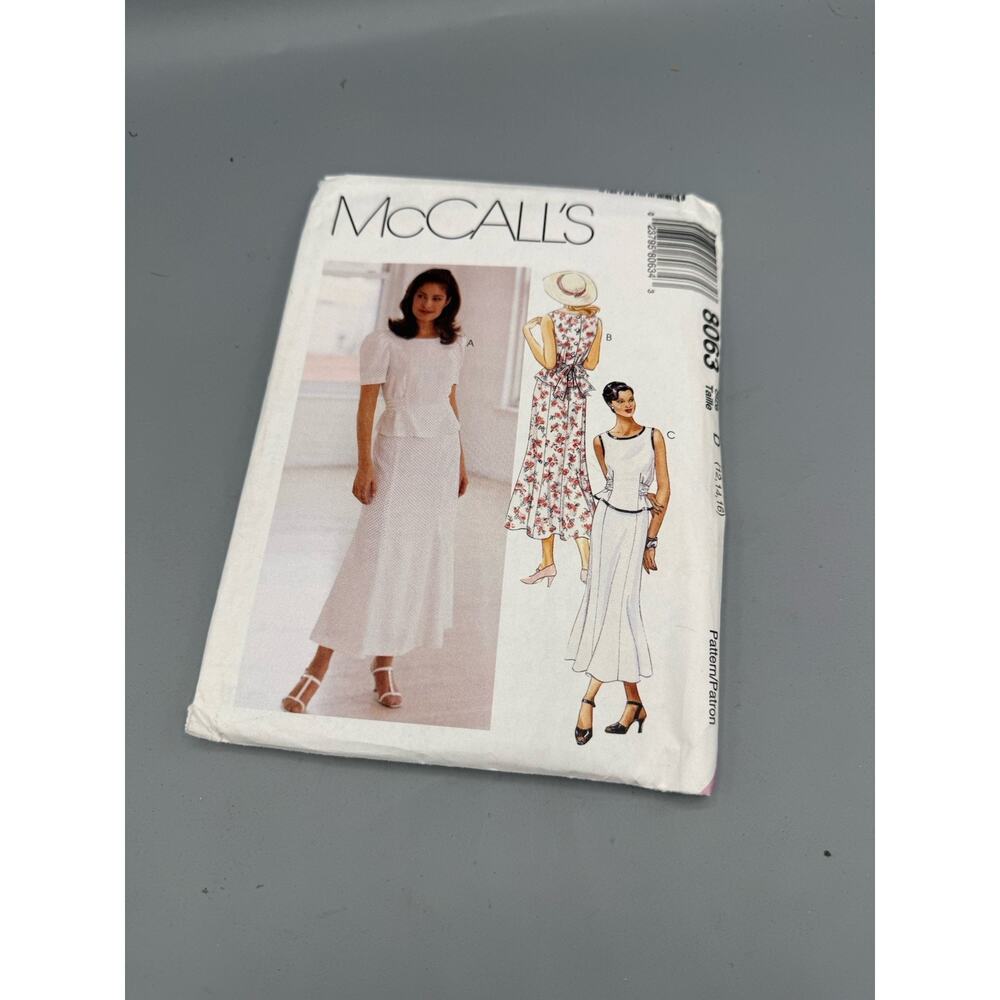 McCalls 8063 Misses 2 Piece Dress Sewing Pattern Size 12-16 Vintage